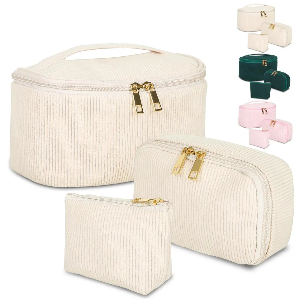 3er Set Damen Kosmetiktaschen, Kulturtaschen, Makeup Bag, Waschtasche, beige – ideal für Alltag und Reisen