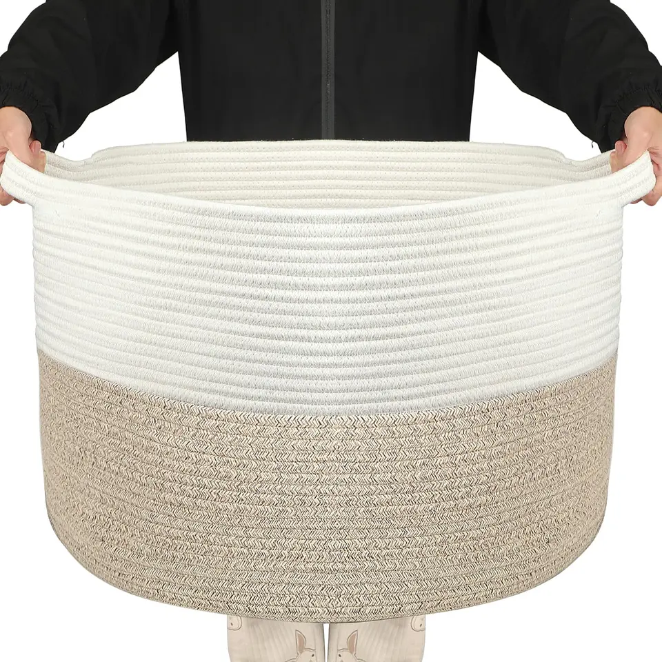 Withosent 100L Wäschekorb aus Baumwolle, Geflochten, mit Henkel, 54x36cm