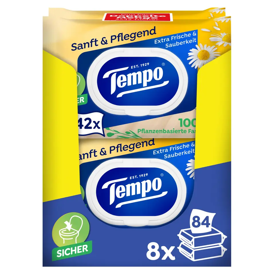 Tempo Feuchte Toilettentücher "Sanft & Pflegend" - Megapack - 16 Packungen mit je 42 Tüchern