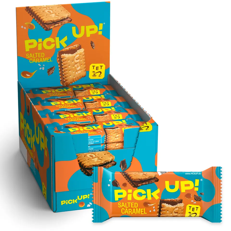 PiCK UP! Salted Caramel Riegel mit cremigem Salzkaramell in Milchschokolade, 24 Stück