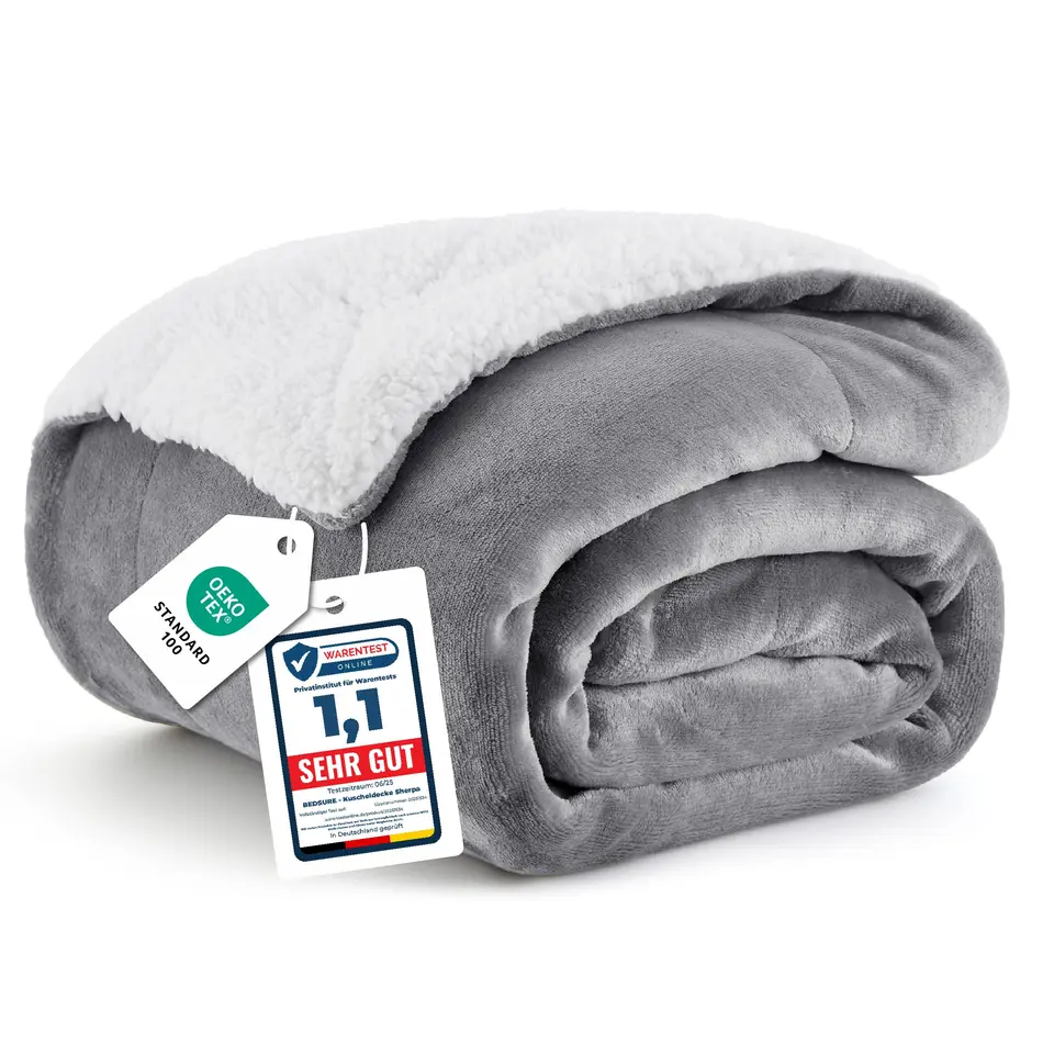 BEDSURE Kuscheldecke Warm Sherpa Wolldecke - Sofadecke, 150x200 cm, Grau