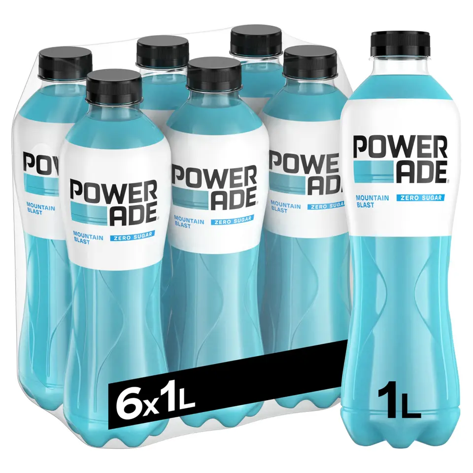 Powerade Sports Mountain Blast Zero - zuckerfreies, kalorienfreies isotonisches Erfrischungsgetränk mit exotischem Fruchtgeschmack, 6 x 1000 ml