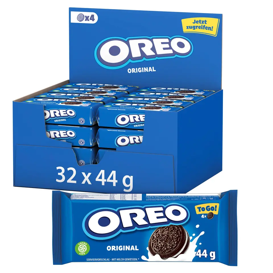 OREO Original – 32 x 44 g – Knusprige Kakaokekse mit Vanillegeschmack