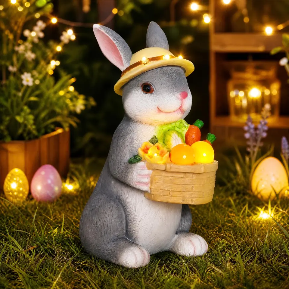 OUTONLIFE Solar Hase Gartendeko mit LED Licht, wetterfester Osterhasen-Figur für Garten, Terrasse, Balkon & Rasen, Geschenk für Mama, Oma & Frauen