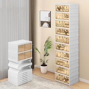 YITAHOME Schuhschrank für 18 Paar Schuhe, stapelbar und faltbar, mit Magnettüren und Rollen (44D x 34.5W x 173H cm)