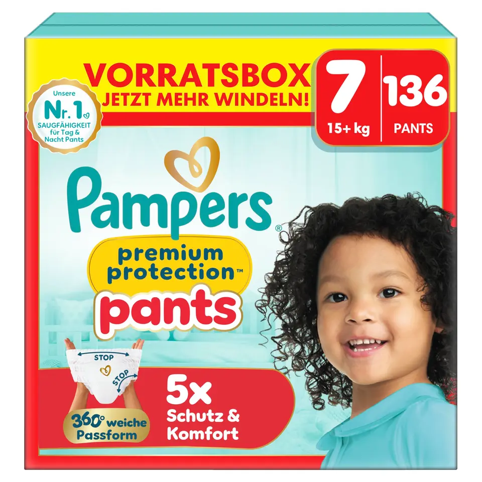 Pampers Premium Protection Pants Gr.7 Extra Large, 15+kg, Vorratsbox – 136 Stück