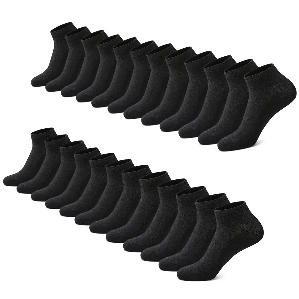 FALARY Sneaker Socken Herren & Damen, 12 Paar Kurze Baumwollsocken, Schwarz, Größe 39-42