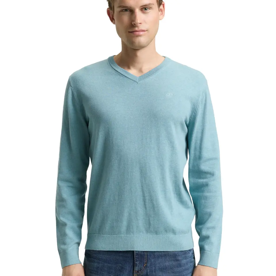 Tom Tailor Herren Strickpullover mit V-Ausschnitt, 39104 - Tourmaline Melange, M