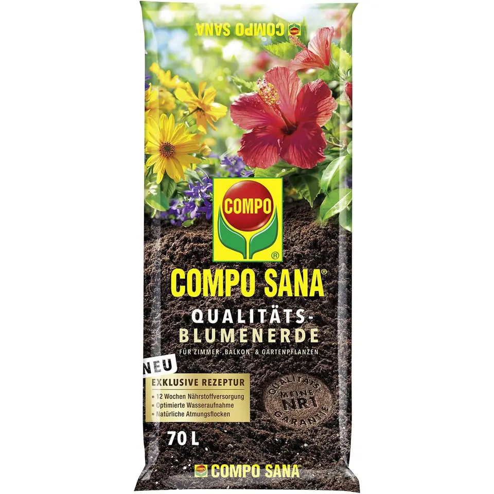 COMPO SANA® Qualitäts-Blumenerde mit 12 Wochen Dünger 70 L