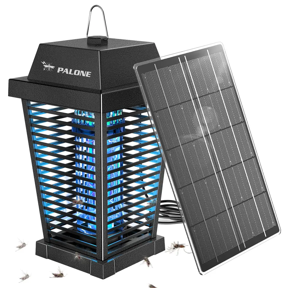 PALONE Insektenvernichter Elektrisch Solar, 4500V, USB-C wiederaufladbar, UV-Mückenlampe, 7,5W Sonnenkollektor & 3,6M Kabel für Camping & Garten