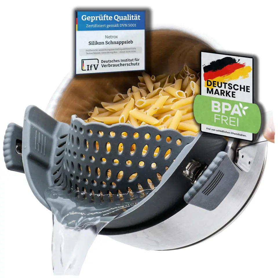 Netrox Silikonsieb – Nudelsieb für Topf & Pfanne
