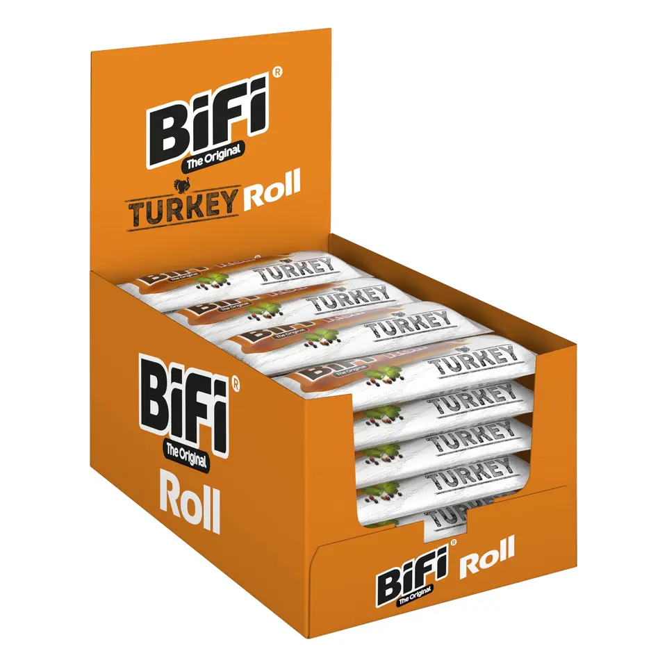 BiFi Roll Turkey - 30er Pack (30 x 45g) – Herzhafter Truthahn-Salami Fleischsnack im Teigmantel mit Pfeffer, Koriander & Knoblauch