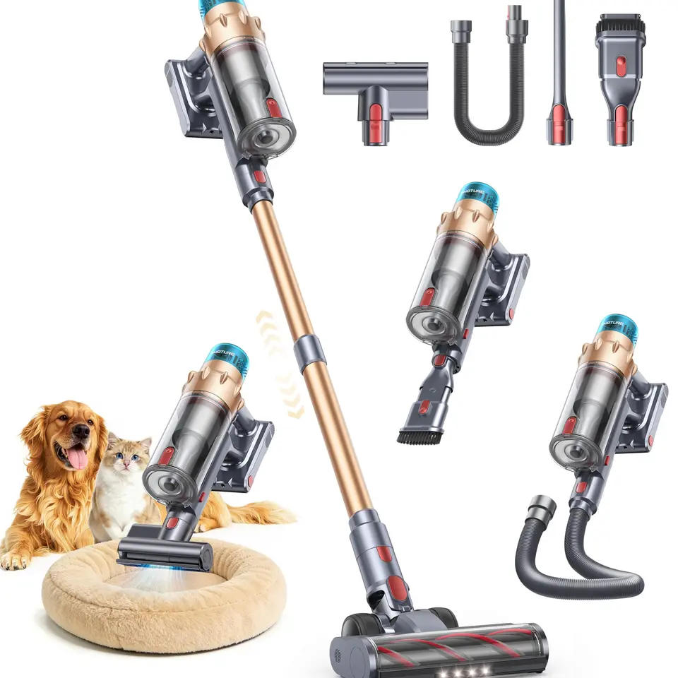 SMOTURE kabelloser Akku Staubsauger mit 65Min Laufzeit, Aromafunktion, Touchscreen, Anti-Tangle-Bürste, für Tierhaare, Teppiche, Hartböden & Auto