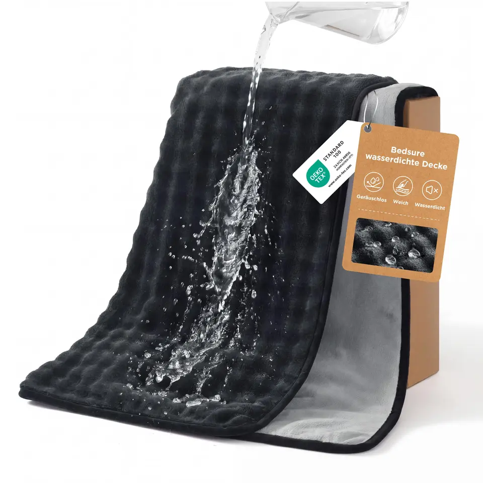 BEDSURE wasserdichte Kuscheldecke 127x152 cm, Schwarz/Grau
