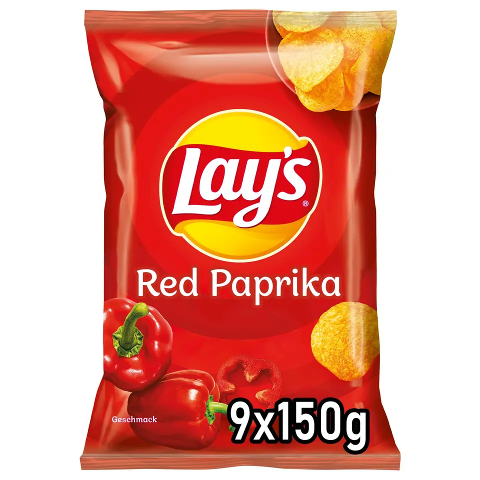 Lay's Red Paprika – Knusprige Kartoffelchips für Party, 9 x 150 g
