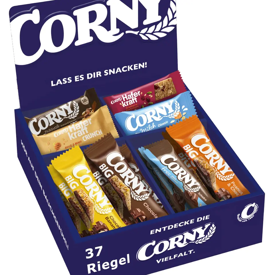 Corny Mix Box – Thekendisplay für Büro & Empfang, 37 Riegel in 8 Sorten