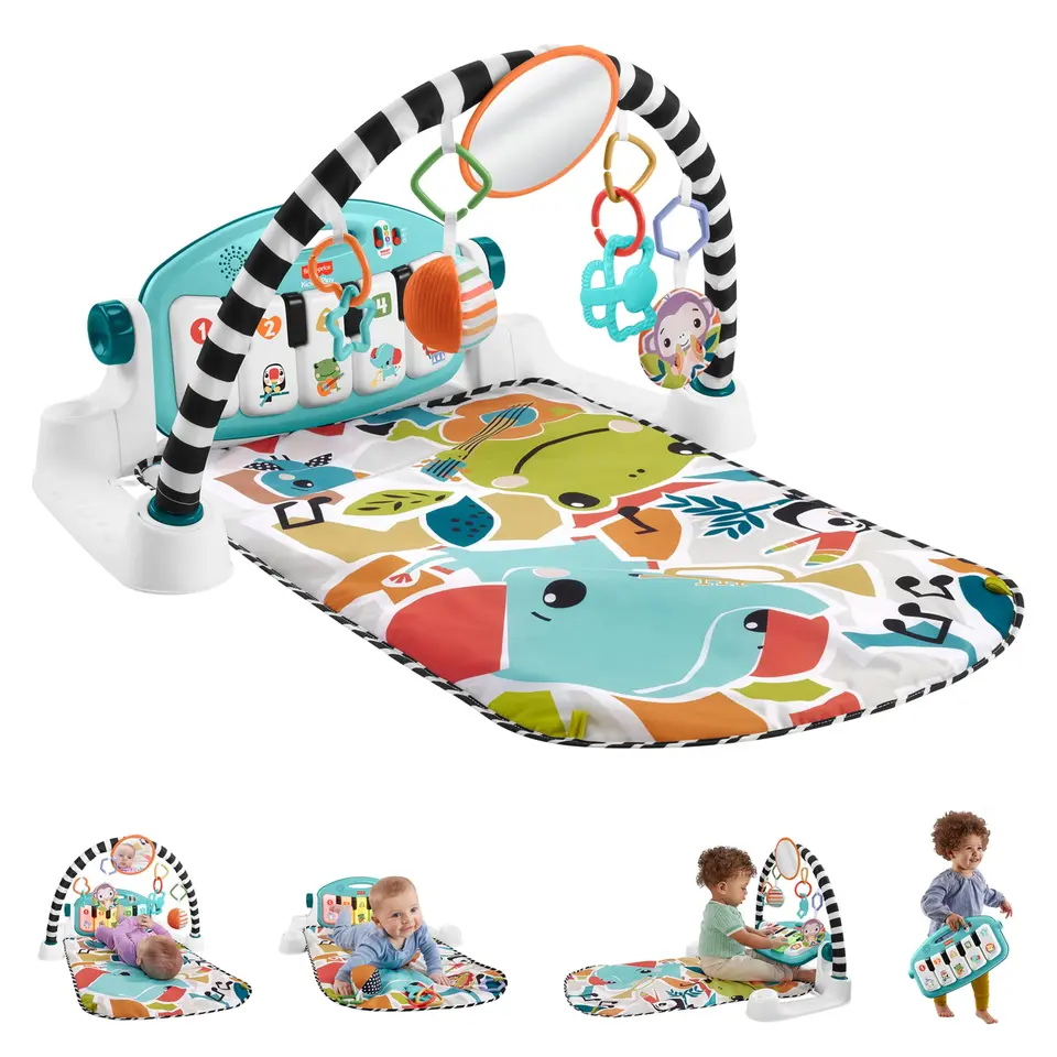 Fisher-Price Kontrast Kick &amp; Play Pianospieldecke für Babys, tragbares Musikspielzeug mit Lerninhalten, ab 0 Monaten, mehrfarbig, deutsche Version, HYH59