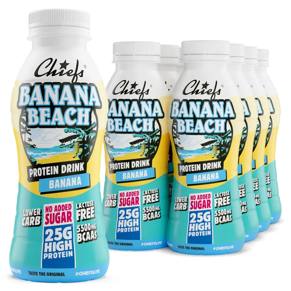 Chiefs High Protein Shake - Banane, 8x330ml - kein Zuckerzusatz, 25g Protein, Muskelaufbau, laktosefrei, low carb, glutenfrei