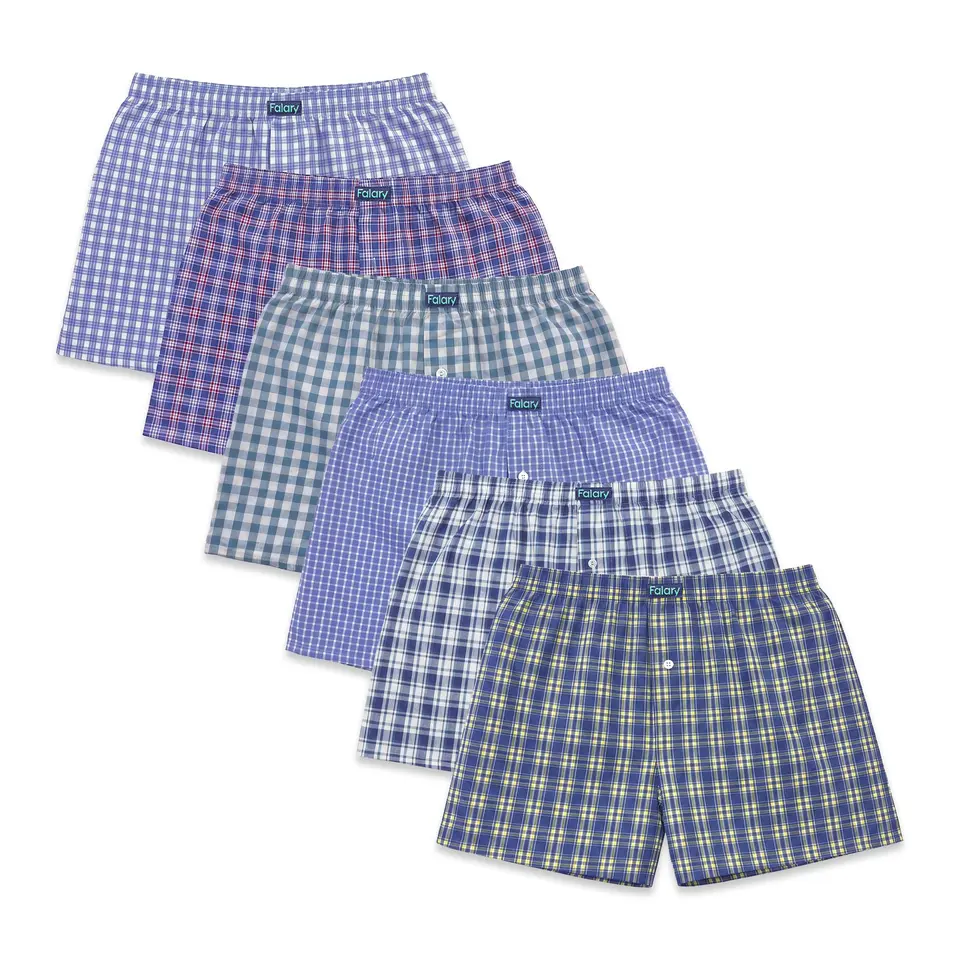 FALARY Unterhosen Männer 6er-Pack aus Baumwolle, klassische Boxer Shorts, Blau Mix