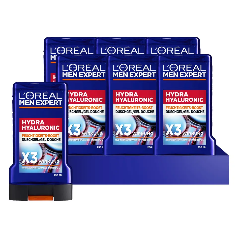 L'Oréal Men Expert Hyaluron Duschgel & Shampoo für Männer, 6 x 250 ml