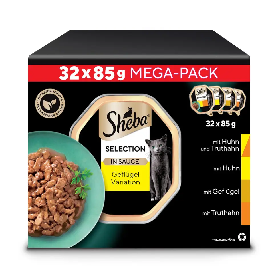 SHEBA Adult Katzenfutter nass - 32x85g mit Geflügel in Sauce