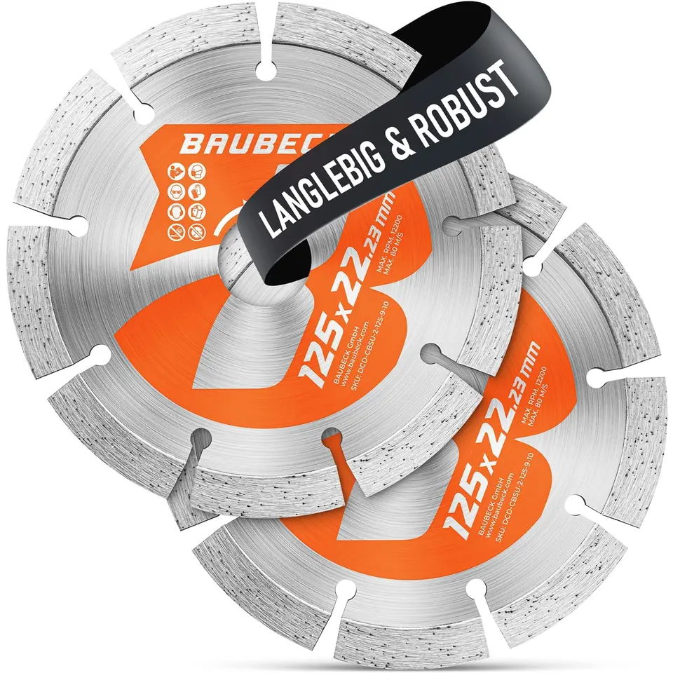 BAUBECK 2er Set Diamantscheiben 125mm für Stein, Beton – kompatibel mit Winkelschleifern von Bosch, Metabo