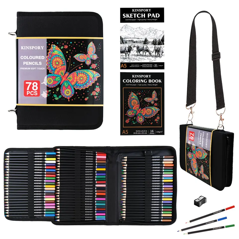 KINSPORY 78-teiliges Buntstifte-Set mit 3,0 mm weichen Minen