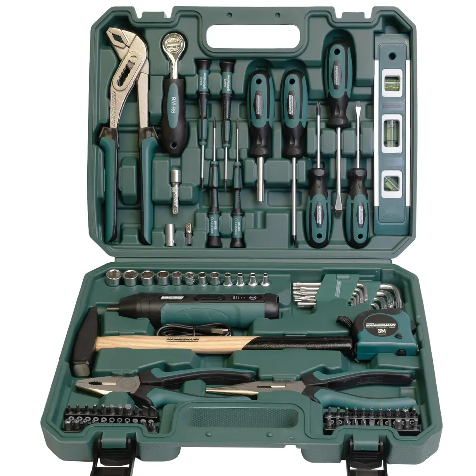 Brüder Mannesmann Werkzeugkoffer 85-tlg. mit Akku-Schrauber, Zangen & Bits – für Heimwerker & Profis