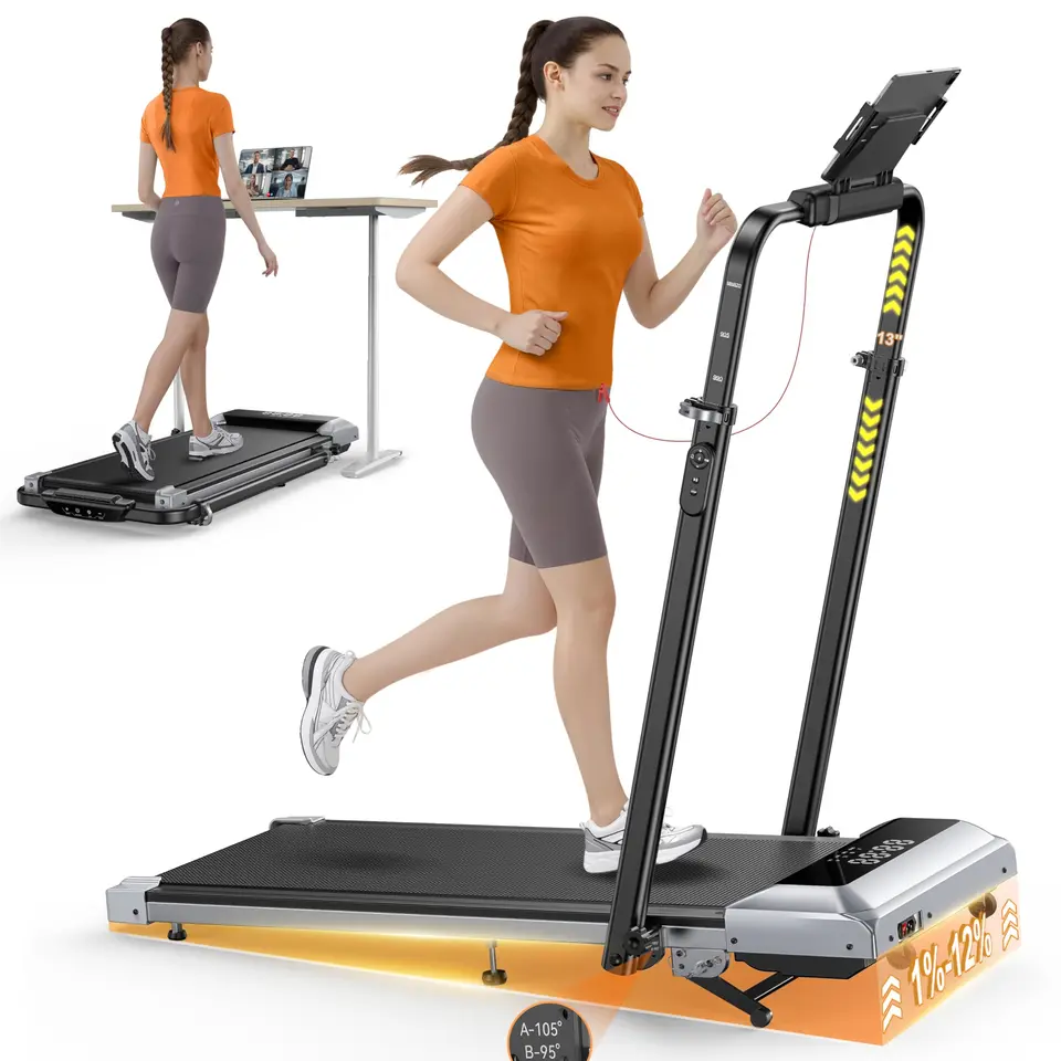 Laufband für Zuhause mit 12% Steigung, 12 km/h, klappbar, 1150 mm einziehbares Steigrohr, 6-in-1 Walking Pad, 95°/105° drehbares Steigrohr, 2.5 HP leiser Motor, Fernbedienung & App (Schwarz)