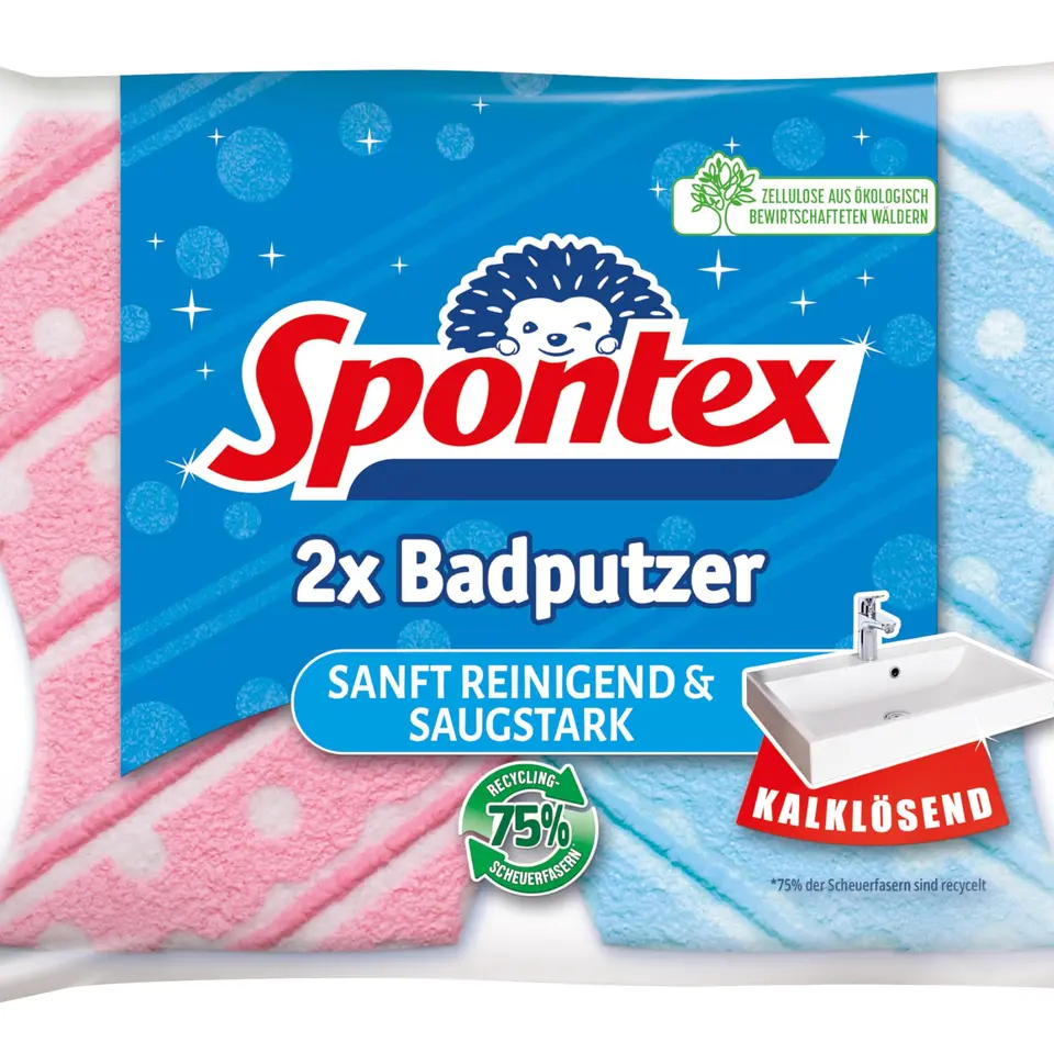 Spontex Badputzer Badschwämme, geeignet für alle Flächen im Bad, extra griffig, 2 Stück