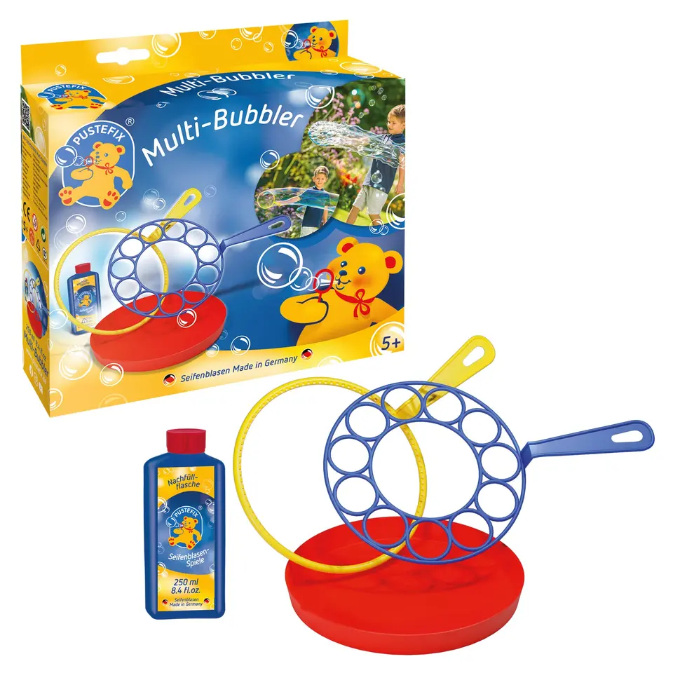 PUSTEFIX - Bunte Seifenblasen Set mit 250 ml Flüssigkeit, ideal für Kindergeburtstag, Hochzeit & Polterabend
