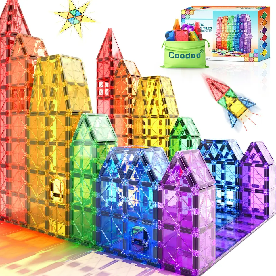 Magnetische Fliesen Spielzeug für Kinder ab 3 Jahren – Lernspielzeug, sensorisch, Montessori inkl. magnetischer Blöcke