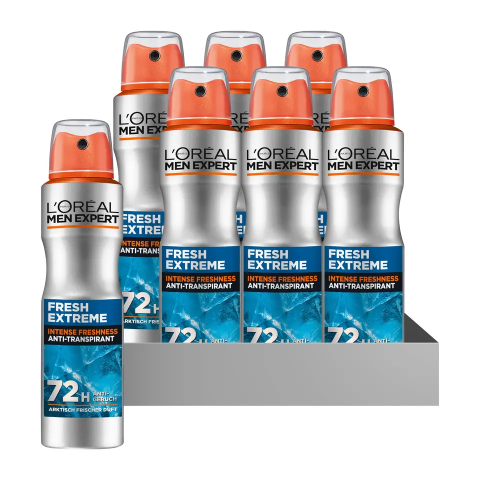 L'Oréal Paris Men Expert Fresh Extreme 72H Anti-Transpirant Deospray, mit Ultra-Cooling-Effekt, Schutz gegen Geruch, Aerosol, 6 x 150ml