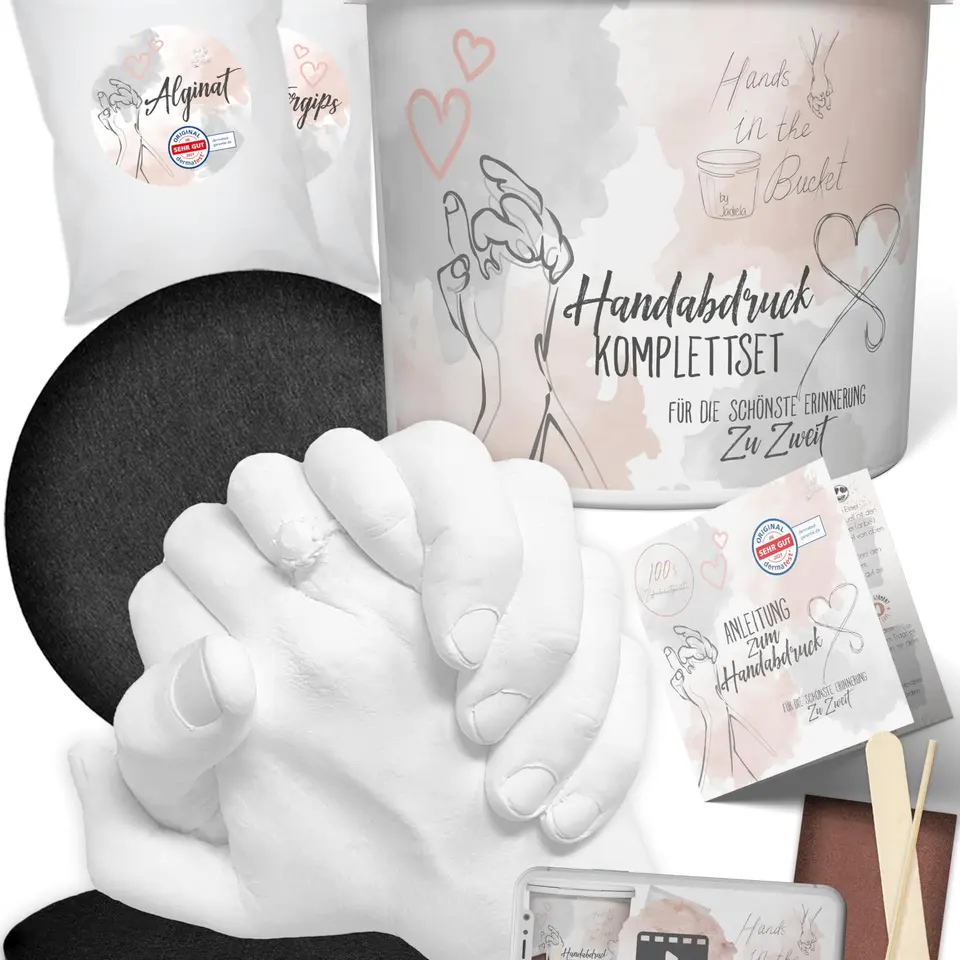 3D Handabdruck Set für Paare aus Deutschland - Gipsabdruck mit Sockel, Jahrestag Geschenk für Ihn & Sie, Pärchen Geschenk