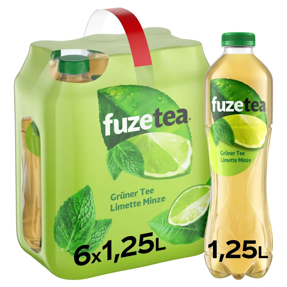 Fuze Tea Grüner Tee Limette Minze - Grüner Tee mit Limette und Minze, kalorienarm, aus nachhaltigem Anbau, 6 x 1250 ml