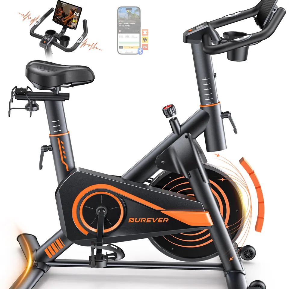 Burever Heimtrainer Fahrrad mit App, LCD Display & Pulsmessung, magnetischer Widerstand, 15 kg Schwungrad, bis 160 kg