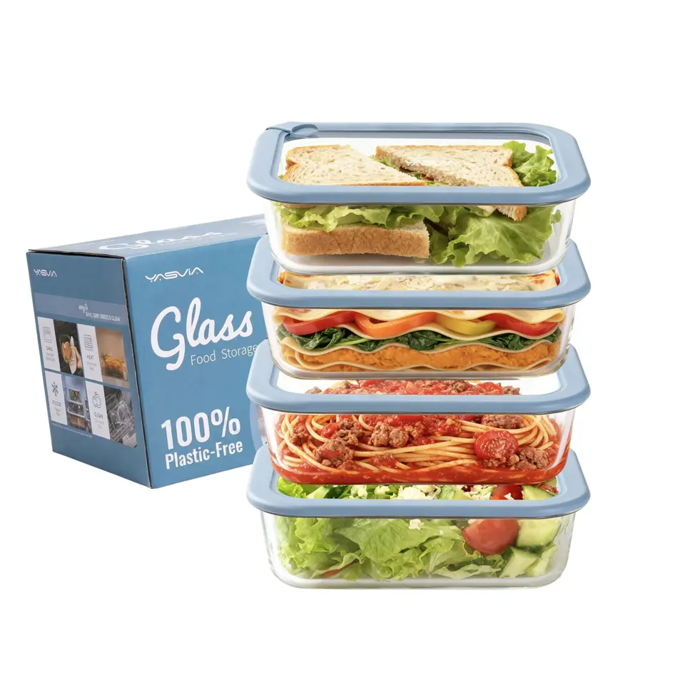 Yasvia Frischhaltedosen 4x640ml Glas mit Silikondeckeln, luftdicht, ofen- und mikrowellenfest, spülmaschinengeeignet, BPA-frei
