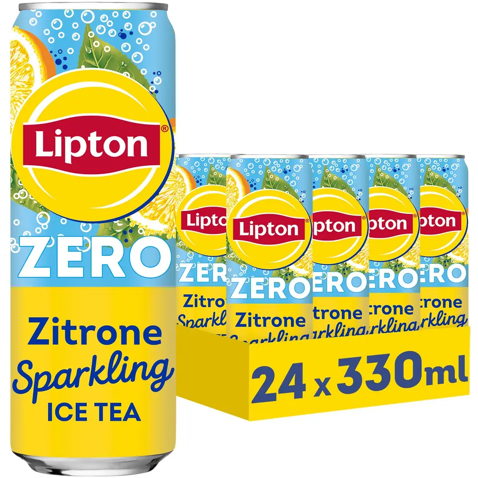 LIPTON ICE TEA Sparkling Lemon Zero, Zitrone Eistee mit Kohlensäure, ohne Zucker, 24 Dosen à 0,33 l
