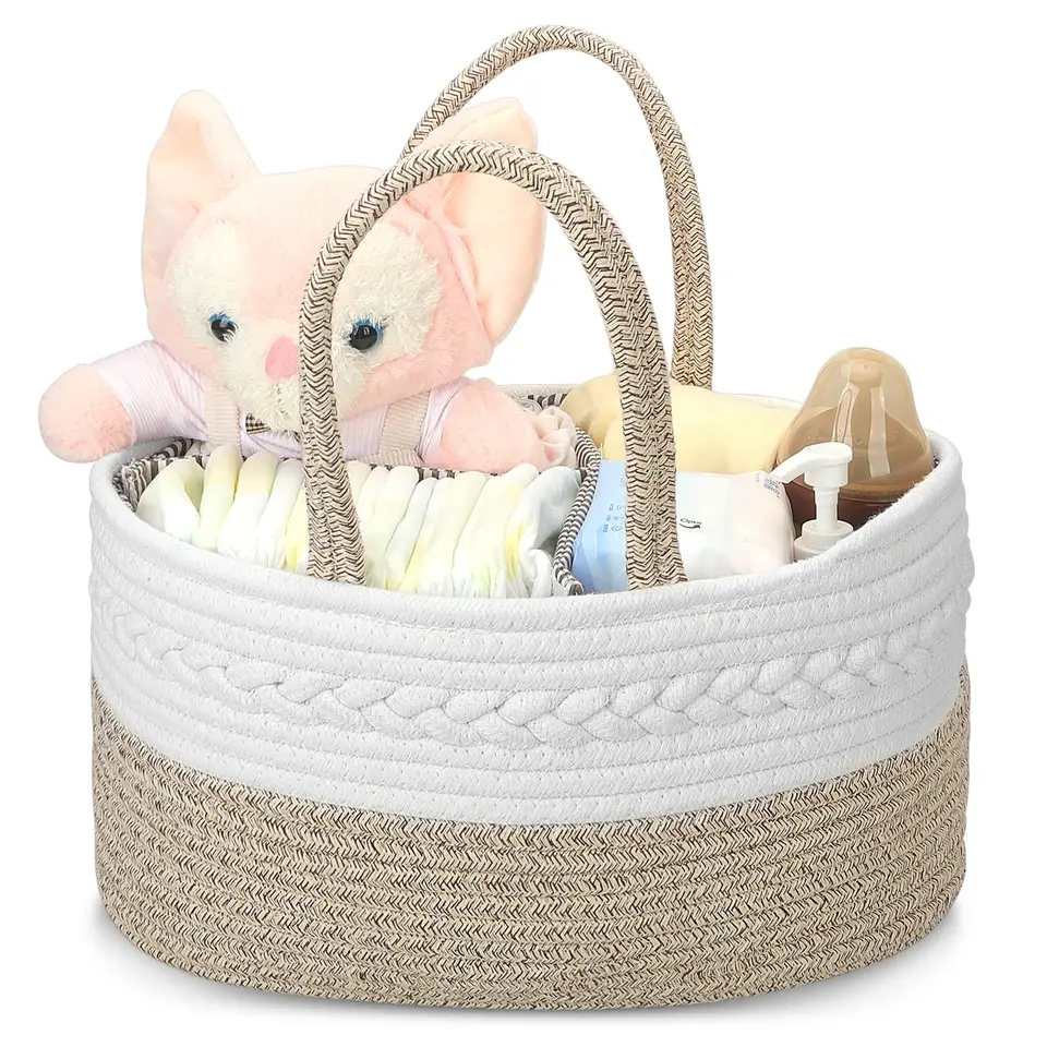 Withosent Wickeltisch Organizer aus Baumwolle, Baby-Organizer Korb, Aufbewahrungskorb für den Wickeltisch, Windel-Caddy mit Fächern & Griffen, Baby-Geschenke