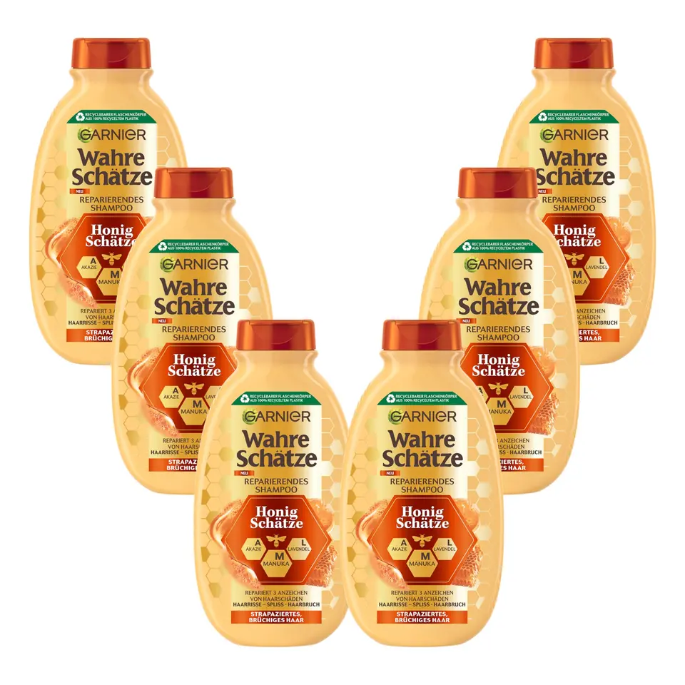 Garnier Reparierendes Shampoo mit Akazienhonig & Bienenwachs - Für Glanz & Geschmeidigkeit, 6 x 250 ml