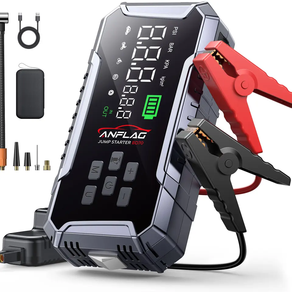 Starthilfe Powerbank für Pkw mit Kompressor 160 PSI, ANFLAG 7000A, 26800 mAh, inklusive Starthilfekabel, LED-Licht
