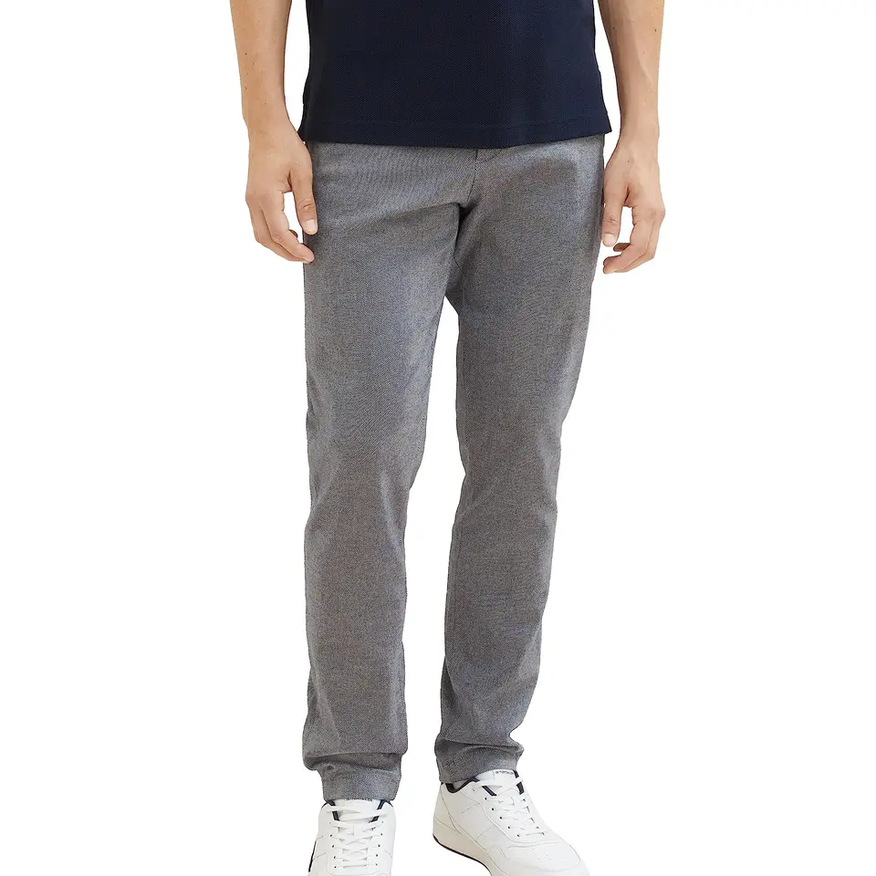 TOM TAILOR Herren Slim Fit Chino-Hose mit Gürtel, 32/32, White Navy Zig Zag