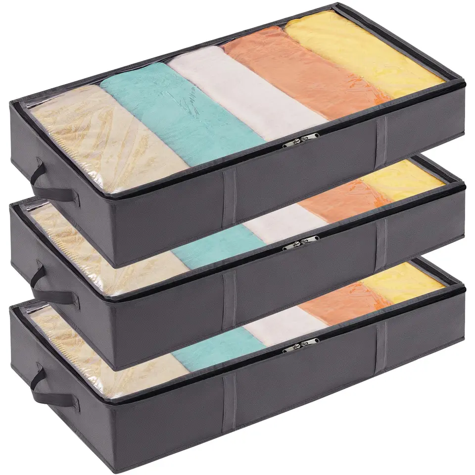 Lifewit Aufbewahrungstaschen, 3 Stück, faltbare Kleidung- und Bettdecken-Box, Grau, 65L