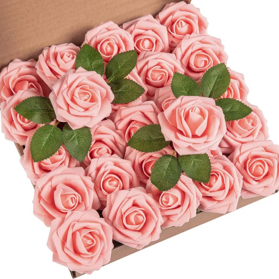 DuHouse Künstliche Rosen, 25 Stück, Pfirsich