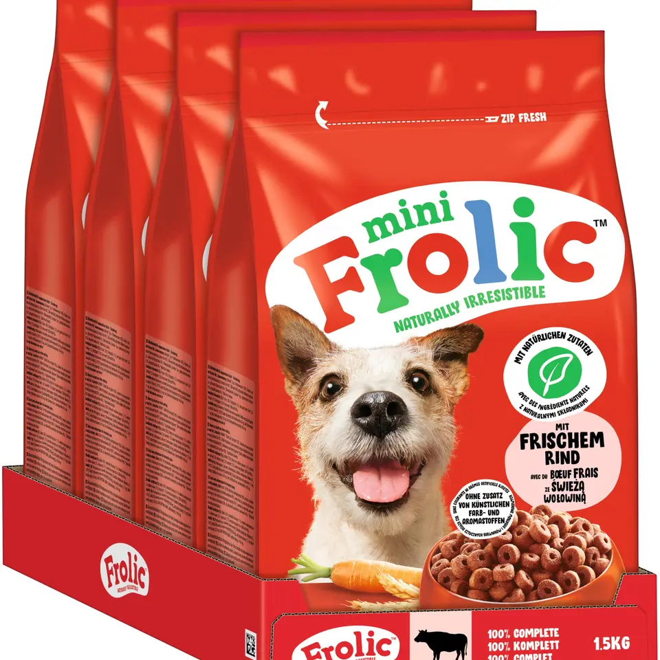 Frolic Mini Hunde Trockenfutter für kleine Hunde mit frischem Rind 4x1,5kg