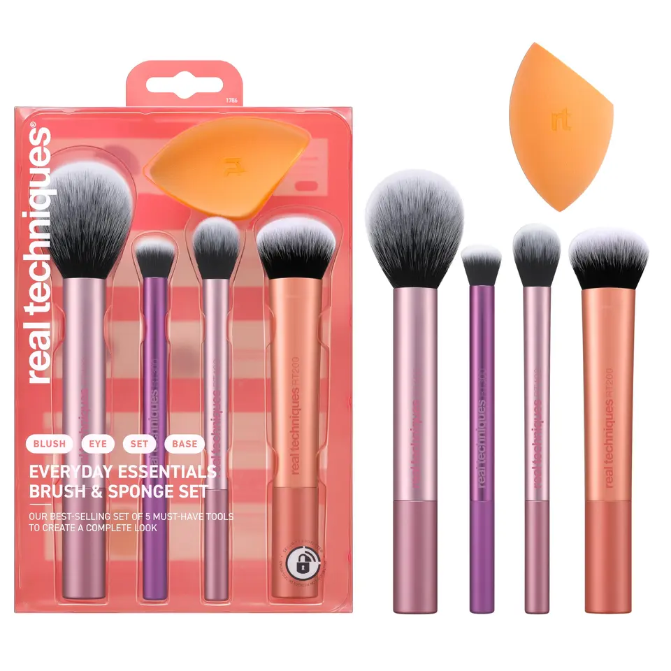 Real Techniques Make-up-Set mit Pinsel, Schwamm & Mixer, 5-teilig für Foundation, Rouge, Bronzer & Lidschatten