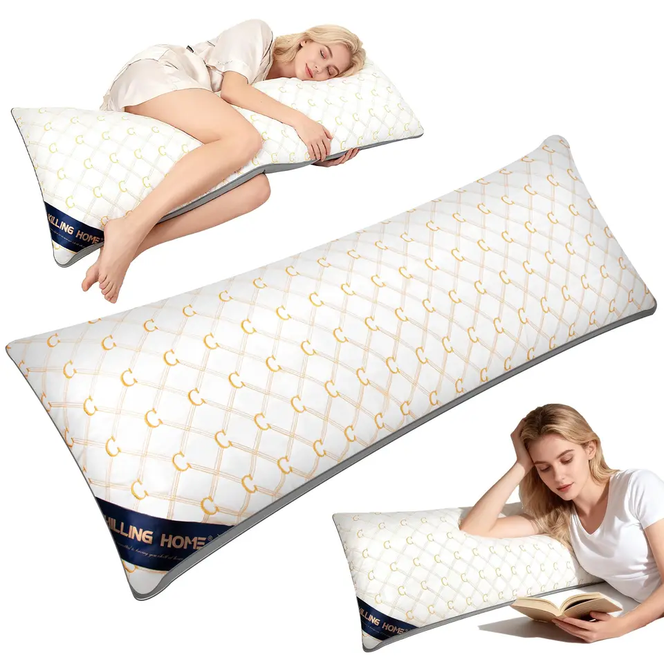 Chilling Home Seitenschläferkissen mit Bezug, 137 x 53 cm, weiß-gold