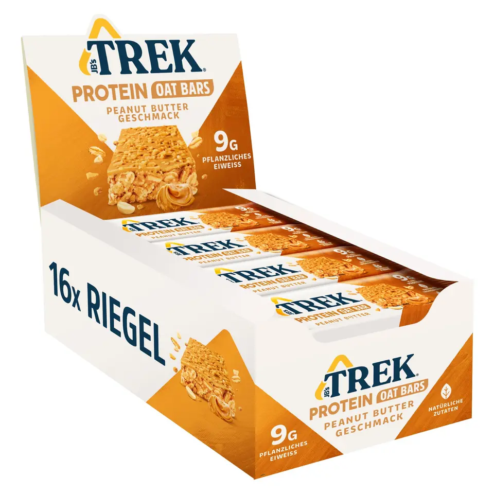 JB's TREK Protein Haferriegel Peanut Butter | Vegan | 16x50g