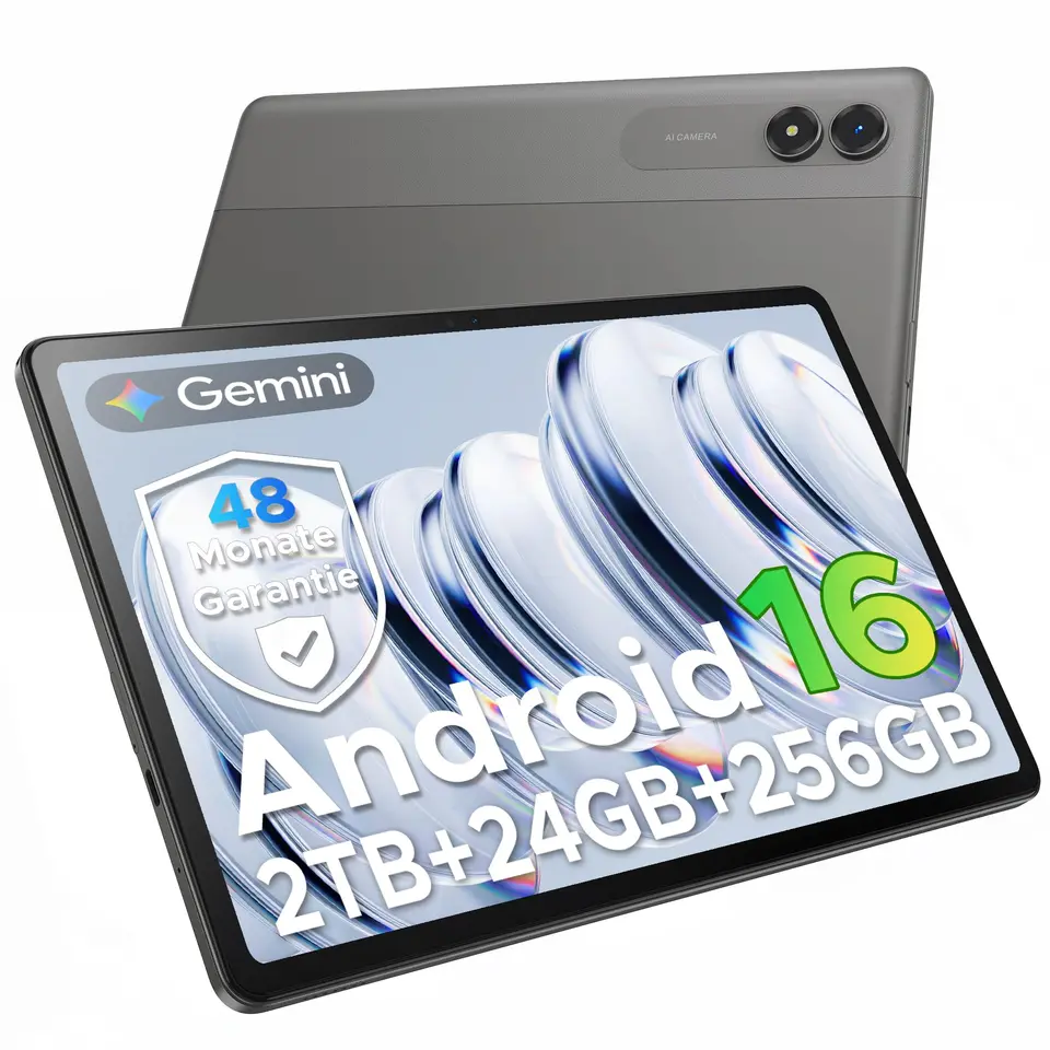 2026 Upgrade Android 16 Tablet 11 Zoll mit Gemini AI, 90Hz TÜV-Augenschutz & Widevine L1, 24GB RAM, 128GB ROM, 2TB erweiterbar, 5G WLAN, T7250 CPU, 8000mAh Akku, Gaming Tablet für Kinder & Erwachsene