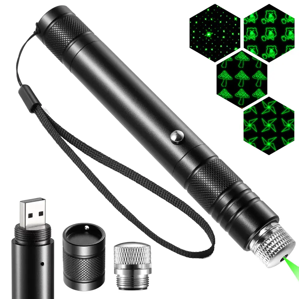 Wood Homing Grüne LED Taschenlampe mit Austauschkappe – USB-wiederaufladbar, ideal für Astronomie, Bau & Outdoor